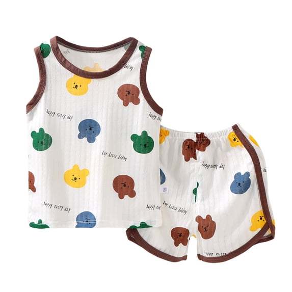 NIEWTR Toddler Baby Boy Girls Clothes Outfits Short Summer Sleeve Letters Printed Shirt Elastic Shorts Sets Cartoon Print 2PC Little Boy 2PCS Set Set (1-2 Years,Coffee)