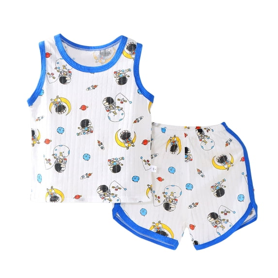 NIEWTR Toddler Baby Boy Girls Clothes Outfits Short Summer Sleeve Letters Printed Shirt Elastic Shorts Sets Cartoon Print 2PC Little Boy 2PCS Set Set (0-3 Months,Dark Blue)