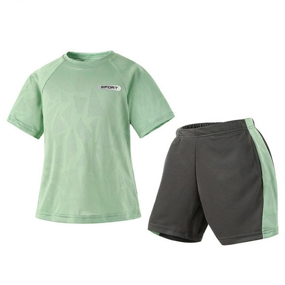 NIEWTR Toddler Baby Boy Girls Clothes Outfits Short Summer Sleeve Letters Printed Shirt Elastic Shorts Sets Cartoon Print 2PC Little Boy Set Pajamas & Dailywear Set 7-8 Years,Light Green