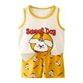 thumbnail image 1 of NIEWTR Toddler Baby Boy Girls Clothes Summer Short Sleeve Truck Print T-Shirt Tops Cartoon Print Elastic Shorts Set 2Pcs Outfit Pajamas & Dailywear Set (4-5 Years,Yellow), 1 of 5