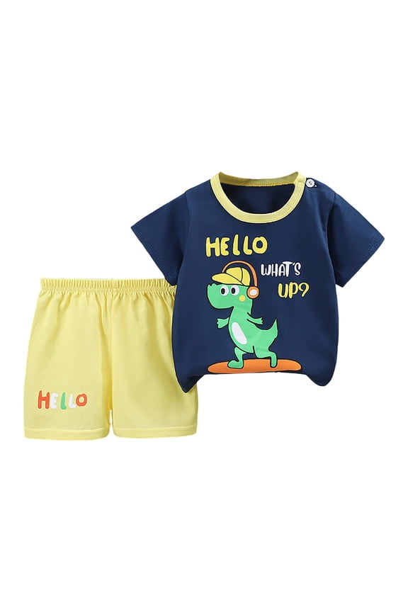 Toddler Baby Boy Girls Easter Outfit Bunny Carrot Short Sleeve T-Shirt Elastic Waist Shorts Set Summer 2Pcs Pajamas & Dailywear Set 5-6 Years,Dark Blue