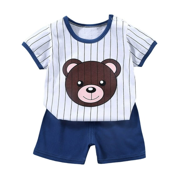 NIEWTR Toddler Baby Boy Girls Golf Outfit Cartoon Print T Shirts Top Plaid Shorts Set 2Pcs BirthdayDinosaur Summer Clothes Children's Gift Pajamas & Dailywear Set (Sky Blue,3-6 Months)