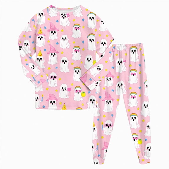 NIEWTR Toddler Baby Boy Girls Halloween Pajamas Set Kids Pumpkin Ghost Sleepwear 2 Pcs Pjs Cute Cartoon Print Long Sleeve Top and Pants