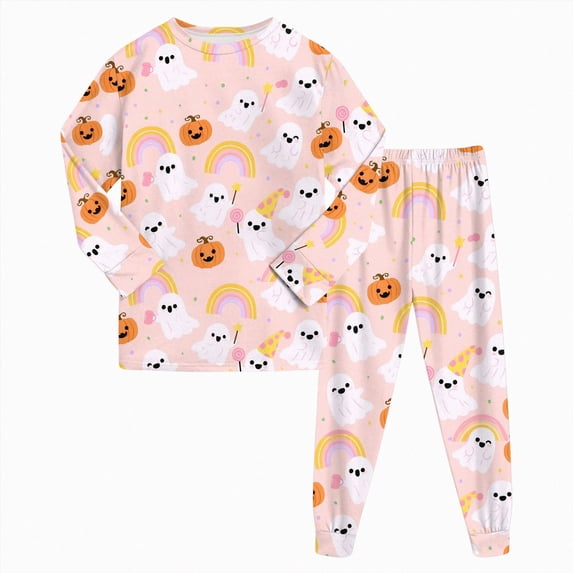 NIEWTR Toddler Baby Boy Girls Halloween Pajamas Set Kids Pumpkin Ghost Sleepwear 2 Pcs Pjs Cute Cartoon Print Long Sleeve Top and Pants