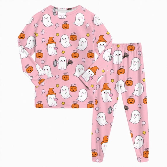 NIEWTR Toddler Baby Boy Girls Halloween Pajamas Set Kids Pumpkin Ghost Sleepwear 2 Pcs Pjs Cute Cartoon Print Long Sleeve Top and Pants