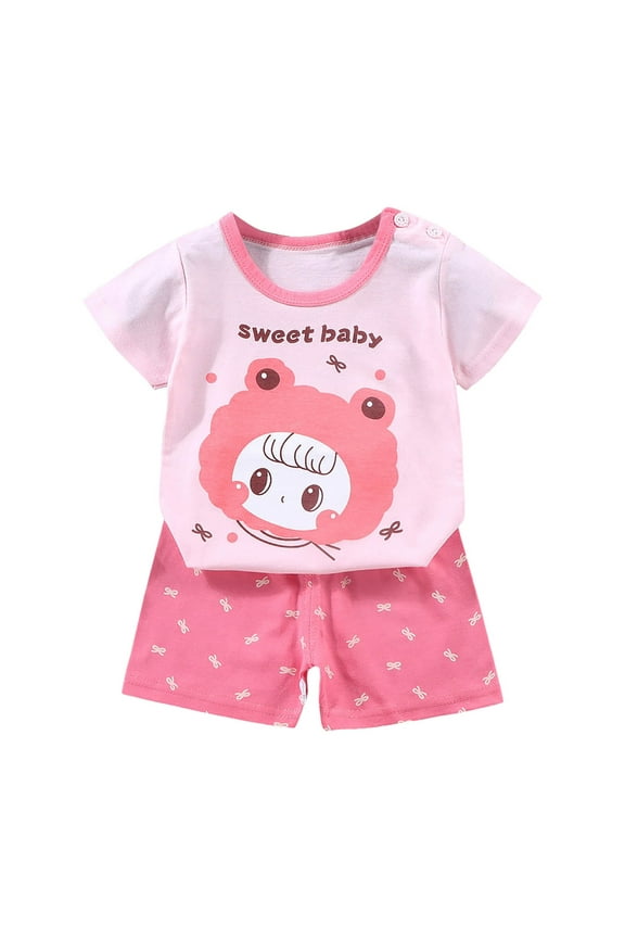 Toddler Baby Boy Girls Outfit Printed T Shirts Top Plaid Elastic Shorts Set 2Pcs Birthday Infant Summer Cartoon Print 2PCS SetFor 18-24 Months Children's Day Gift 2PCS Set ,18-24 Months