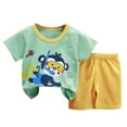 thumbnail image 1 of NIEWTR Toddler Boy Clothes Outfits Kid Summer Hawaiian Print T-Shirt + Elastic Waist Pockets Shorts Clothes Pajamas & Dailywear Set (Mint Green,5-6 Years), 1 of 4