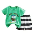 thumbnail image 1 of NIEWTR Toddler Baby Boy Girls Summer Clothes Funny Letter T Shirt Elastic Waist Pockets Shorts Set 2 Piece Outfit Children's Gift Cartoon Print 2PCS Set (Green,4-5 Years), 1 of 4