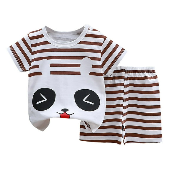 NIEWTR Toddler Baby Boy Girls Summer Funny Letter T Shirt Elastic Waist Pockets Elastic Shorts Set 2 Piece Outfit Set Pajamas & Dailywear Set 5-6 Years,Coffee