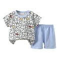thumbnail image 1 of NIEWTR Toddler Baby Boy Girls Summer Outfit Letter Tractor Print Short Sleeve T-Shirt Top with Elastic Shorts 2Pcs Cartoon Print Summer Pjs Pajamas & Dailywear Set 18-24 Months,Light Blue, 1 of 3