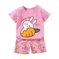 thumbnail image 1 of NIEWTR Toddler Baby Boy Girls Summer Outfit Letter Tractor Print Short Sleeve T-Shirt Top with Shorts Set Cute 2Pcs Clothes Children's Gift Cartoon Print (Pink,18-24 Months), 1 of 3
