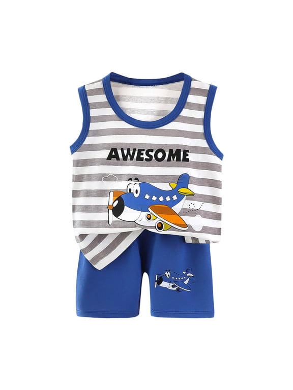 Toddler Baby Boy Girls Summer Outfit Letter Tractor Print Short Sleeve T-Shirt Top with Shorts Set Cute 2Pcs Clothes Pajamas & Dailywear Set (Blue,5-6 Years)