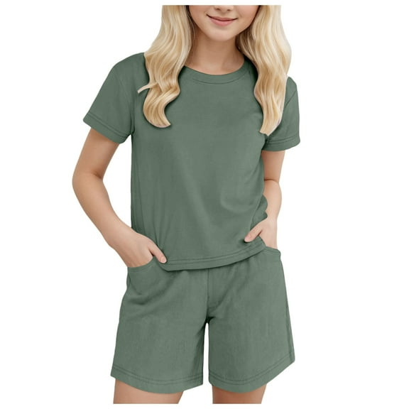 NIEWTR Toddler Baby Boy Girls Summer Outfit Short Sleeve T Shirt Elastic Shorts Outfits Beach Casual 2Pcs Pajamas & Dailywear Set 2-3 Years,Dark Green