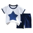 thumbnail image 1 of NIEWTR Toddler Baby Boy Girls Summer Outfit Short Sleeve T-Shirt Tops Elastic Waist Shorts Set Baby Boys Clothes Cartoon Print 2PCS Set Pajamas & Dailywear Set 3-4 Years,Dark Blue, 1 of 3
