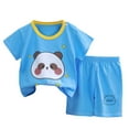 thumbnail image 1 of NIEWTR Toddler Baby Boy Girls Summer Outfit Short Sleeve T-Shirt Tops Elastic Waist Shorts Set Baby Boys Clothes Children's Gift Cartoon Print 2PCS Set (Blue,2-3 Years), 1 of 4