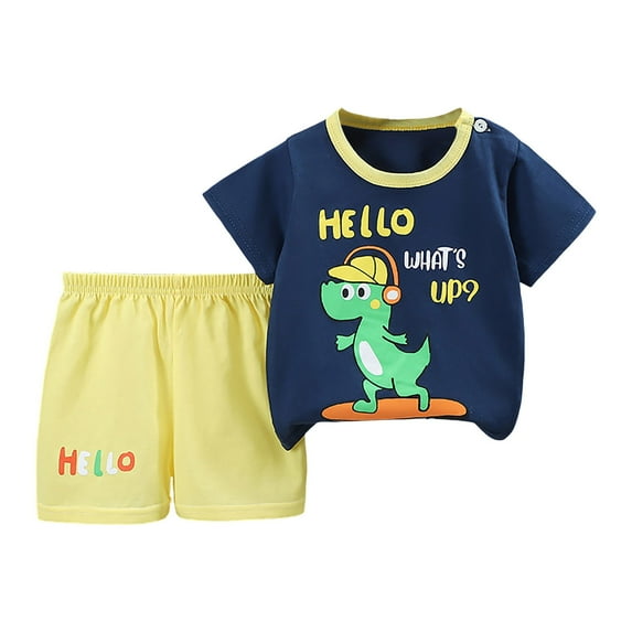 NIEWTR Toddler Baby Boy Girls Summer OutfitShort Sleeve T-Shirt Top with Elastic Shorts Set 2Pcs Cartoon Children's Gift For 18-24 Months 2t 3t 4t 5t 6t Summer Pjs kids,6-12 Months