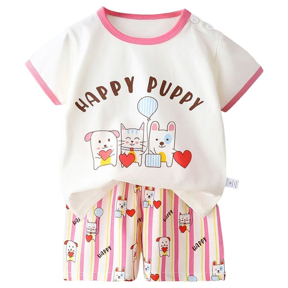 NIEWTR Toddler Baby Boy Girls Summer Short Sleeve T-Shirt Tops Elastic Shorts Set 2Pcs Casual Outfit Jog Suits Dinosaur 2PCS Set Pajamas & Dailywear Set (6-9 Months,White)