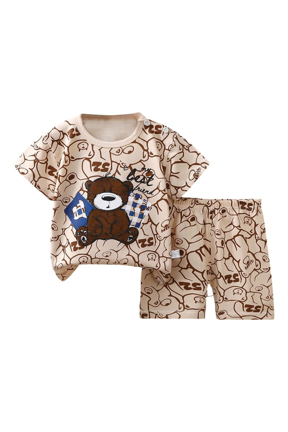 Toddler Baby Boy Girls Summer Short Sleeve T-Shirt Tops Elastic Shorts Set 2Pcs Casual Outfit Jog Suits Summer Pjs Pajamas & Dailywear Set 3-4 Years,Brown
