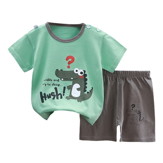 NIEWTR Toddler Baby Boy Girls Summer Short Sleeve T-Shirt Tops Elastic Shorts Set 2Pcs Casual Outfit Jog Suits Summer Pjs Pajamas & Dailywear Set 3-9 Months,Green