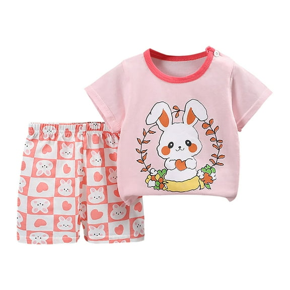 NIEWTR Toddler Baby Boy Girls Summer T Shirt Elastic Waist Pockets Elastic Shorts Set 2 Piece Outfit Cartoon Print Summer Pjs For 18-24 Months 5t 6t Children's Day Gift 2PCS Set ,3-4 Years