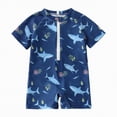 thumbnail image 1 of NIEWTR Toddler Baby Boy One Piece Swimsuit Short Sleeve Zip Up Bathing Suit Infant Rash Guard Swimwear(Blue,3-6 Months), 1 of 6