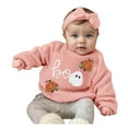 thumbnail image 1 of NIEWTR Toddler Baby Boy Outfit Long Sleeve Pumpkin Print Sweatshirts Pants Clothes Set Boys Fall Winter (3-6 Months,Z091-Pink), 1 of 6