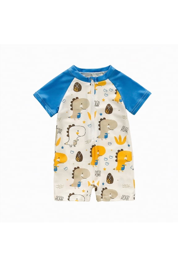 Toddler Baby Boy Short Sleeve Rashguard Sets Kids One Piece Swimsuit Bathing Suit UPF 50+ UV Zipper Swimwear(Beige,2-3 Years)