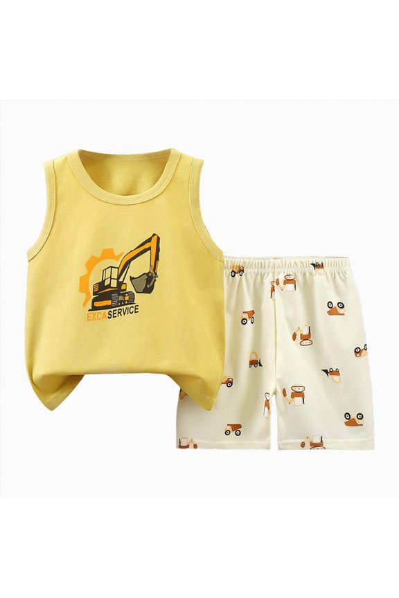 Toddler Baby Boy Summer Clothes 2Pcs Shorts Set Dinosaur Print Sleeveless Tank Tops Hawaiian T-Shirt Cute Boys Clothing Set Baby Boy Gift(Yellow,3-4 Years)