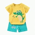 thumbnail image 1 of NIEWTR Toddler Baby Boy Summer Embroidery T-ShirtCasual Shorts Sets Pattern Outfits T-Shirt Tops & Shorts Sets 2Pcs For 1t 2t 3t 4t 5t 6t Pajamas & Dailywear (Yellow,18-24 Months), 1 of 4