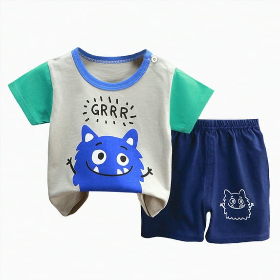 NIEWTR Toddler Baby Boy Summer Outfit Letter Print Short Sleeve Boys T-Shirts Top Shorts Set T-Shirt Tops & Shorts Sets 2Pcs For 1t 2t 3t 4t 5t 6t Pajamas & Dailywear (Green,2-3 Years)