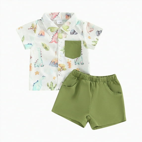NIEWTR Toddler Baby Boy Summer Short Sleeve T Shirt and Shorts Boy Outfits Set T-Shirt Tops & Shorts Sets 2Pcs For 1t 2t 3t 4t 5t 6t Pajamas & Dailywear (Green,6-9 Months)