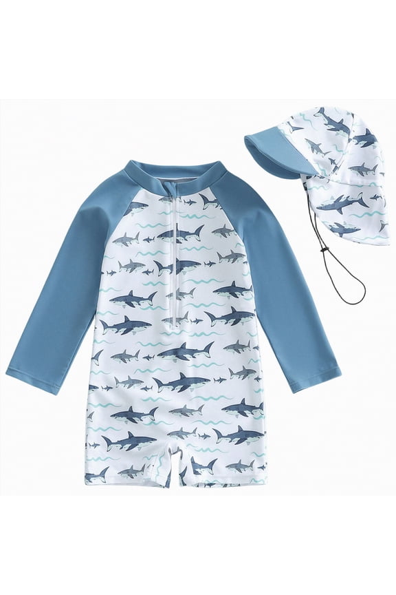 Toddler Baby Boy Swimsuit Shark/Turtle Long Sleeve One Piece Rash Guard Zip-up Bathing Suit Sunsuit Beachwear(Grey,3-4 Years )