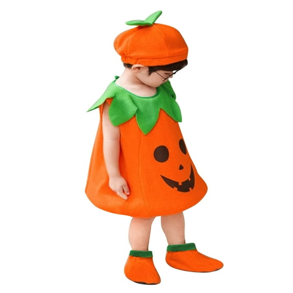 NIEWTR Toddler Baby Boys Girls Trick-Or-Treating Outfits Sleeveless Pumpkin Vest Tops With Hat Shoes Socks 3Pcs Fall Clothes Set(12-18 Months,Orange)