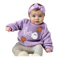 thumbnail image 1 of NIEWTR Toddler Baby Boys Little Girls Fall Outfits Print Long Sleeve Pumpkin Print Sweatshirts and Sweatpants Clothes Set (3-6 Months,Z091-Purple), 1 of 6