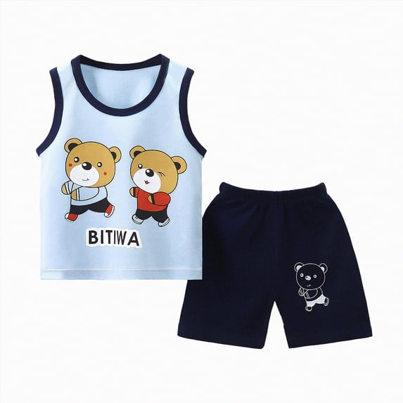 NIEWTR Toddler Baby Boys Outfit Sleeveless Vest Tank Tops Casual Shorts Sets 2PCS Summer Baby Clothes & Dailywear Set Boys Pajamas Baby Boy Gift(Sky Blue,3-4 Years)