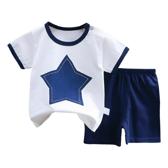 NIEWTR Toddler Baby Boys Summer Outfits Short Sleeve Cartoon Print T-Shirt Tops & Elastic Shorts Sets 2Pcs Boys Cotton Summer Pjs 5t 6t Children's Day Gift 2PCS Set ,6-12 Months