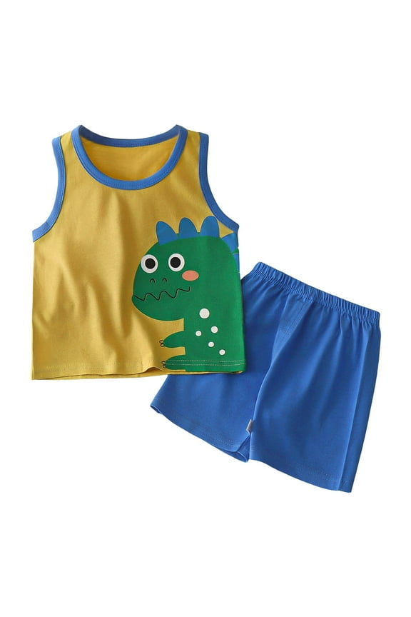 Toddler Baby Boys Summer Outfits Short Sleeve Cartoon Print T-Shirt Tops & Shorts Sets 2Pcs Cute Baby Boys Cotton Summer Clothes Children's Gift (Blue,3-6 Months)