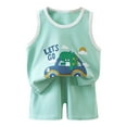 thumbnail image 1 of NIEWTR Toddler Baby Boys Summer Outfits Short Sleeve Cartoon Print T-Shirt Tops & Shorts Sets 2Pcs Cute Baby Boys Cotton Summer Clothes Children's Gift (Mint Green,5-6 Years), 1 of 5