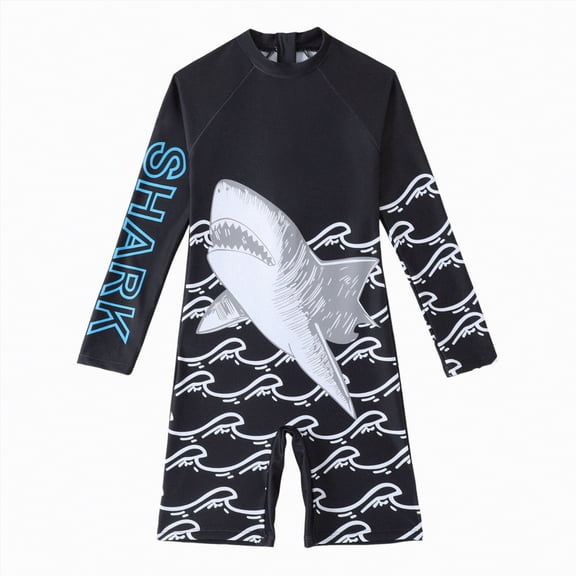 NIEWTR Toddler Baby Boys' Swimsuit One-Piece Kids Rash Guard Long Sleeve One Piece Bathing Suit Swimwear with Hat(A01-Black,8-9 Years)
