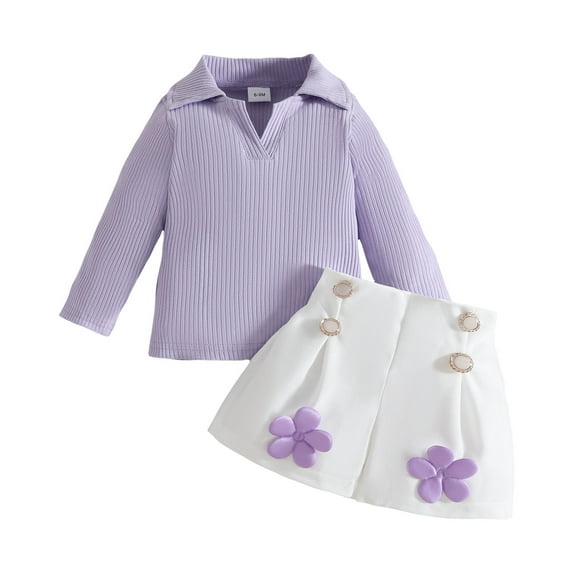 NIEWTR Toddler Baby Fall Clothes Long Sleeve Color Block T-Shirt with Elastic Waist Set Homewear Fall Winter Outfit Pajamas & Dailywear Set(Purple,12-18 Months)