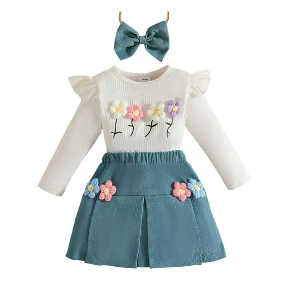 NIEWTR Toddler Baby Fall Winter Clothes Long Sleeve Color Block T-Shirt with Elastic Waist Set Fall Outfit Homewear Fall Winter Outfit Pajamas & Dailywear Set(Blue,18-24 Months)