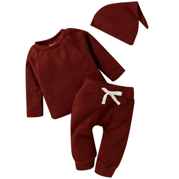 NIEWTR Toddler Baby Girl Boy Clothes Fall Winter Outfit Solid Long Sleeve Sweatshirt Pants Cute Outfits with Hat(Z098-,18-24 Months)