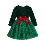 NIEWTR Toddler Baby Girl Christmas Dress Star Sequin Layered Tutu Girls Cake Smash Xmas Tree Dresses Children Long Sleeve Layered Tulle Dress Layered Tulle Dress(Green,7-8 Years)