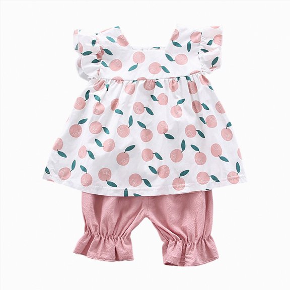 NIEWTR Toddler Baby Girl Clothes 2 Piece Outfit Short Sleeve Tank Top + Elastic High Waist Shorts Summer Spring Loungewear Set 0-24 Months 3T 4T 5T 6T(A-Pink,18-24 Months)