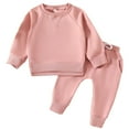 thumbnail image 1 of NIEWTR Toddler Baby Girl Clothes Contrast Color Long Sleeve Sweatshirt Pullover Top Pants 2PCS Fall Winter Outfit Set Sweatsuit Pajamas & Dailywear Set Homewear Outfit（Pink，6-12 Months）, 1 of 5