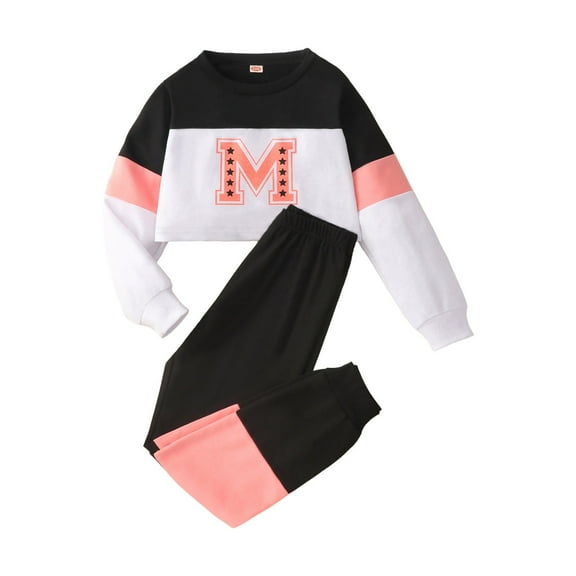NIEWTR Toddler Baby Girl Clothes Fall Outfits Solid Long Sleeve Sweatshirt Tops   Pants Set (5-6 Years,Pink)