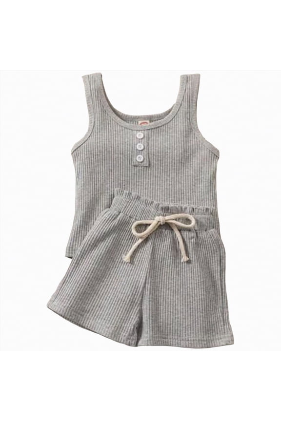 Toddler Baby Girl Clothes Fly Sleeve Tops Shorts Cute Summer Spring Outfits Infant Clothing Set (A-Grey,18-24 Months)