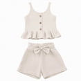 thumbnail image 1 of NIEWTR Toddler Baby Girl Clothes Fly Sleeve Tops Shorts Cute Summer Spring Outfits Infant Clothing Set (Beige,2-3 Years), 1 of 7