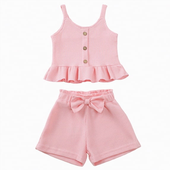 NIEWTR Toddler Baby Girl Clothes Fly Sleeve Tops Shorts Cute Summer Spring Outfits Infant Clothing Set (Pink,12-18 Months)