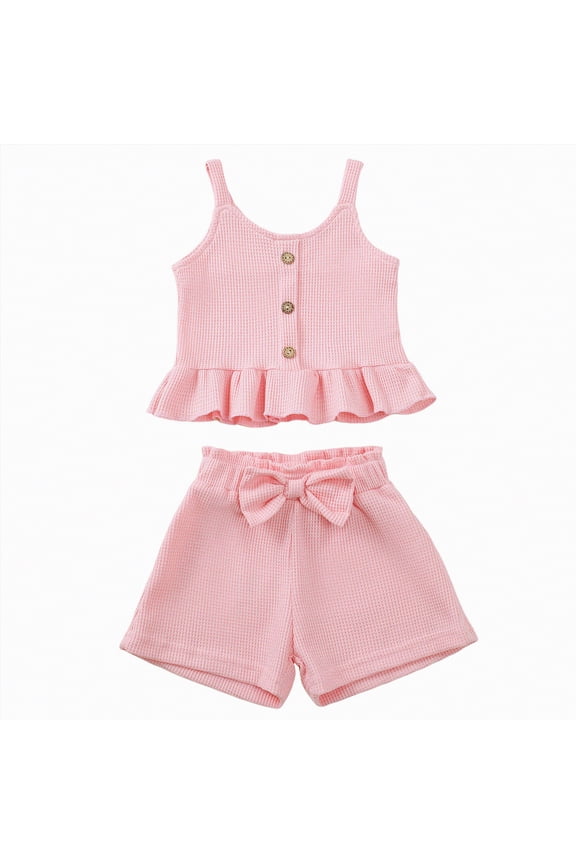 Toddler Baby Girl Clothes Fly Sleeve Tops Shorts Cute Summer Spring Outfits Infant Clothing Set (Pink,18-24 Months)
